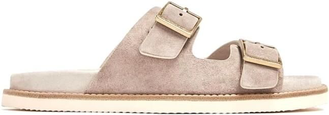 Brunello Cucinelli Suède slippers met gespen