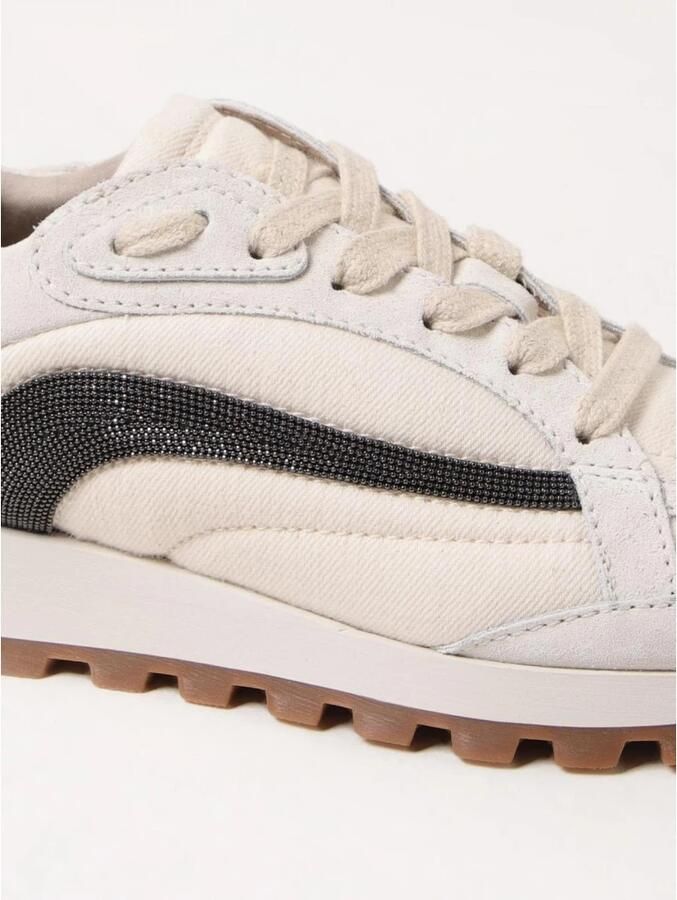 Brunello Cucinelli canvas en suède sneakers met Precious Contour - Foto 2
