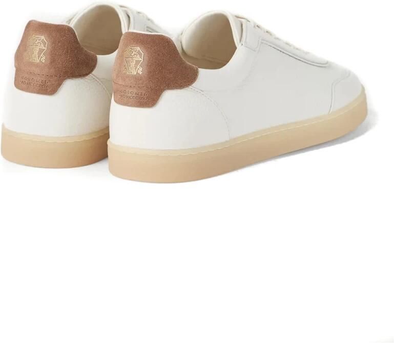 Brunello Cucinelli Witte leren sneaker met suède label - Foto 2