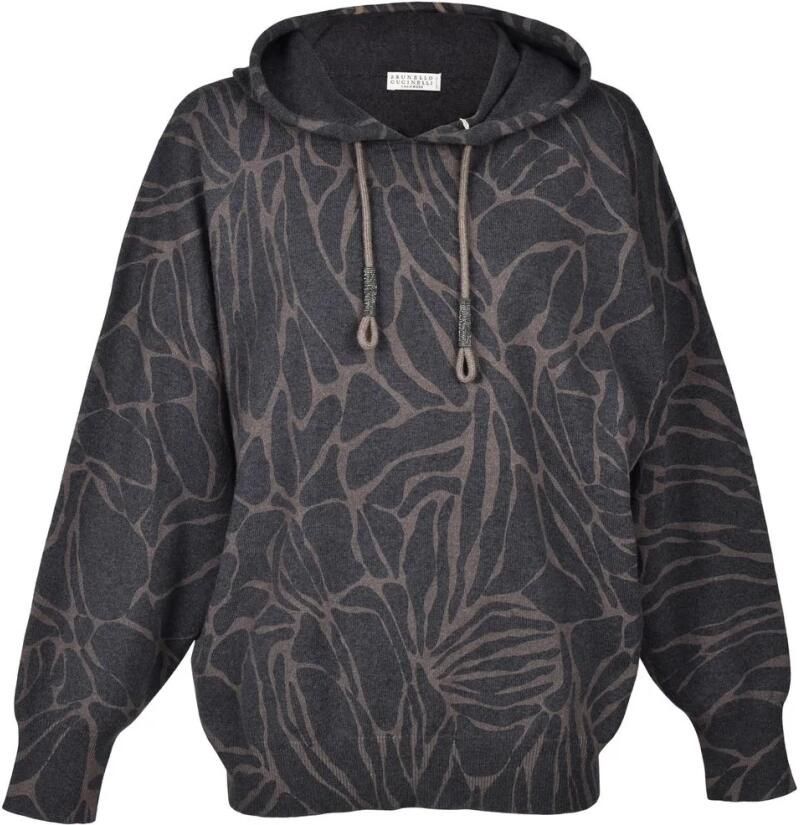 Brunello Cucinelli Wollen hoodie met voorzak en geribbelde boorden