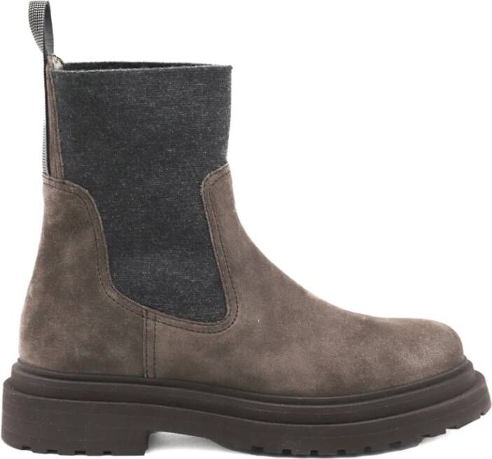 Brunello Cucinelli Cederbruine Elastische Schoenen Rubberen Zool