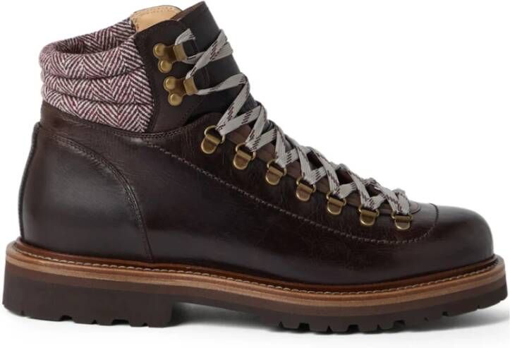 Brunello Cucinelli Donkerbruine Gewatteerde Kraag Sneakers