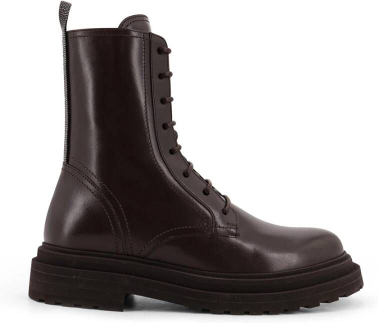 Brunello Cucinelli Donkerbruine Veterschoenen met Monili-detail