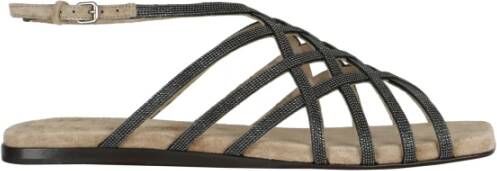 BRUNELLO CUCINELLI Elegante Netten Platte Sandalen Black Dames