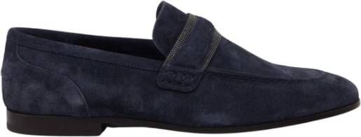 BRUNELLO CUCINELLI Elegante Suède Loafers met Monile Inzetstuk Blue Dames