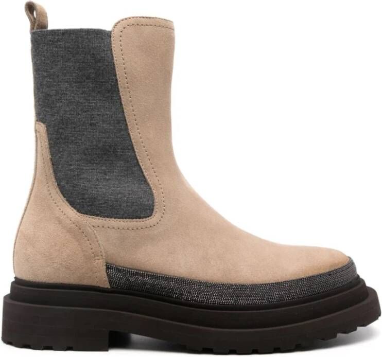 Brunello Cucinelli Suède Enkellaarsjes met Verfijnde Contour