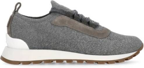 BRUNELLO CUCINELLI Grijze Gebreide Sneakers met Diamant Detail Gray Dames