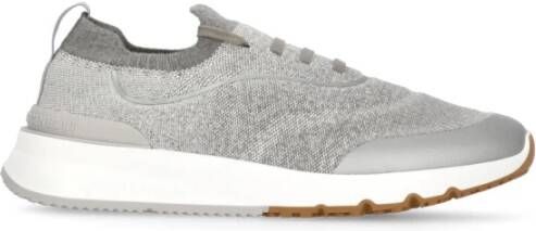Brunello Cucinelli Grijze Katoenen Sneakers Ronde Neus Logo