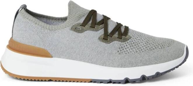 Brunello Cucinelli Grijze Katoenmix Sneaker Logo Print