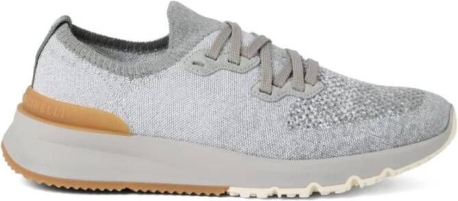 Brunello Cucinelli Grijze Sneakers Veters Logo Zool