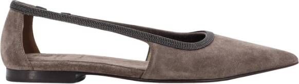 BRUNELLO CUCINELLI Grijze Suède Ballerina met Elastische Banden Gray Dames