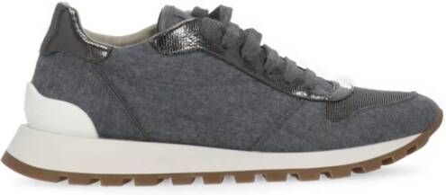 Brunello Cucinelli Grijze Wollen Sneakers met Messing Details