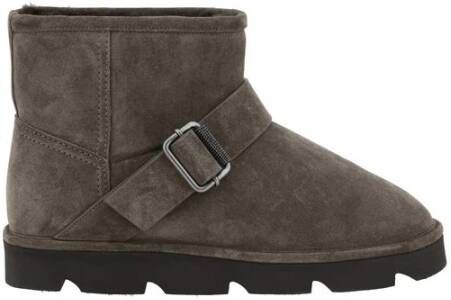 Brunello Cucinelli Harige Enkellaarzen met Gespdetail