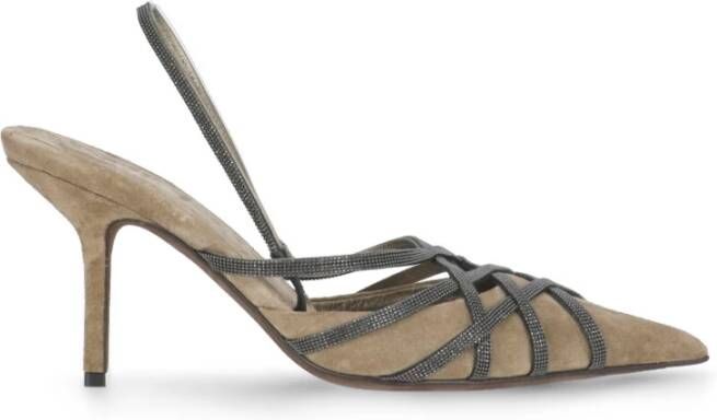 BRUNELLO CUCINELLI Natuurlijke Suède Hoge Hak Sandalen Beige Dames