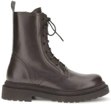 Brunello Cucinelli Leren Enkellaarzen met Monile Detail