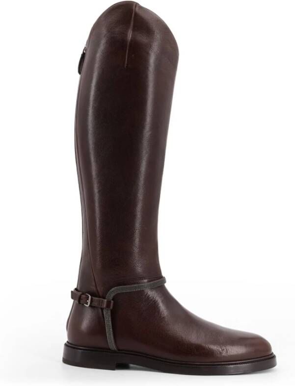 Brunello Cucinelli Leren Enkellaarzen met Monili-detail