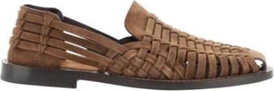 BRUNELLO CUCINELLI Leren Instaploafers met Gevlochten Design Brown Heren