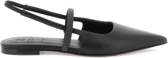 BRUNELLO CUCINELLI Leren Slingback Ballet Flats met Precieuze Band Black Dames