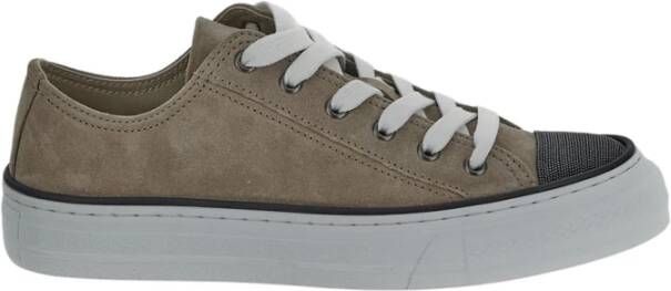 BRUNELLO CUCINELLI Lage suède sneakers met geborduurd Monile-detail Brown Dames - Foto 1