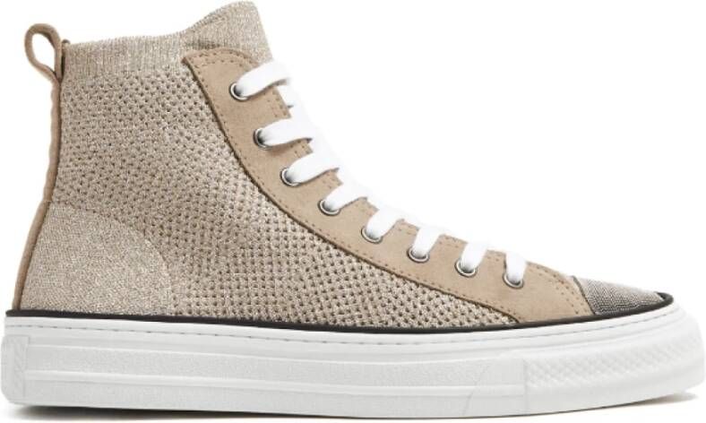 BRUNELLO CUCINELLI Metallic-Gebreide Sneakers met Monili Versiering Beige Dames