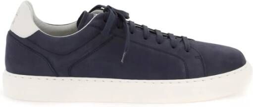 BRUNELLO CUCINELLI Nubuck Sneakers met Logo Patch Blue Dames