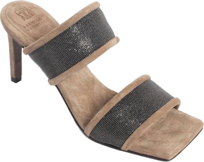 BRUNELLO CUCINELLI Quadracompositie Leren Sandalen Beige Dames