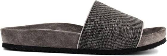 BRUNELLO CUCINELLI Glinsterende Lam Suède Sliders Black Dames