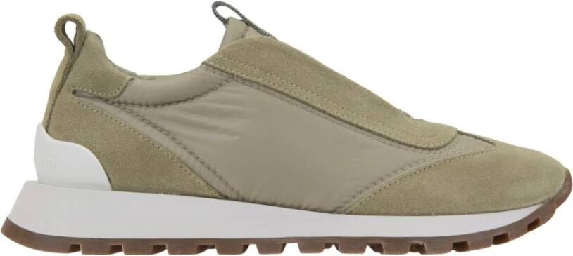BRUNELLO CUCINELLI Suède en stoffen vetersneakers Green Dames