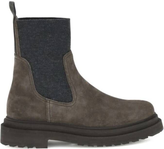 Brunello Cucinelli Suède Enkellaarzen met Elastisch Detail
