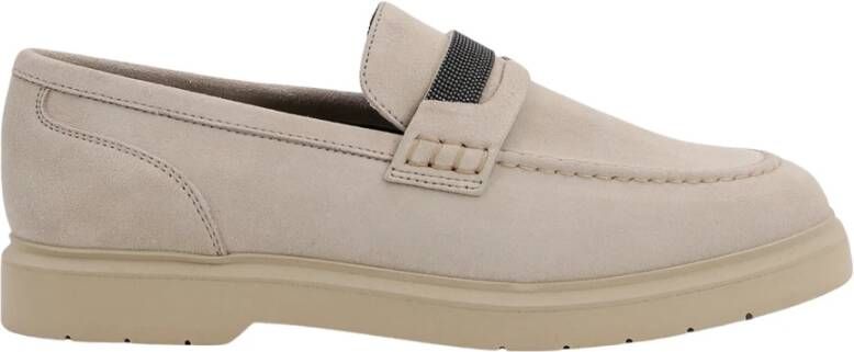 BRUNELLO CUCINELLI Suede Loafer met Juweelapplicatie Beige Dames