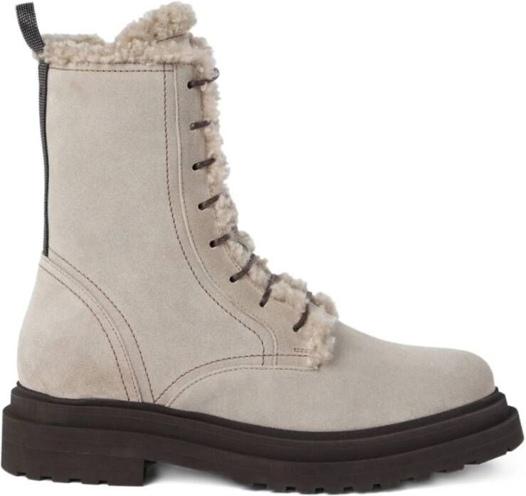 Brunello Cucinelli Witte platte schoenen met shearling trim