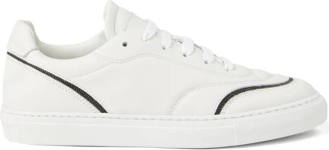 Brunello Cucinelli Witte Veterschoenen Platte Rubberen Zool