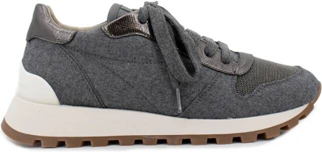 Brunello Cucinelli Wollen Flanellen Sneakers met Metalen Inzet