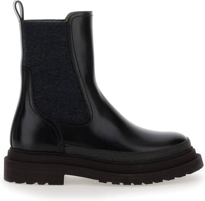 BRUNELLO CUCINELLI Zwarte Leren Elastische Zijlaarzen Black Dames