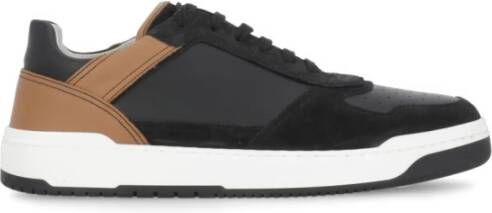 BRUNELLO CUCINELLI Zwarte Leren Sneakers Ronde Neus Vetersluiting Black Heren