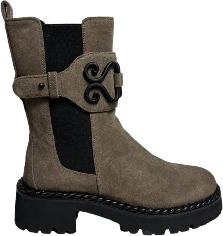 Bruno Premi Beige Suède Enkellaarzen Rubberen Zool Beige Dames