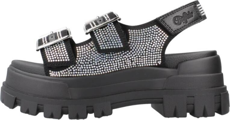 Buffalo Stijlvolle Grijze Platte Sandalen Black Dames