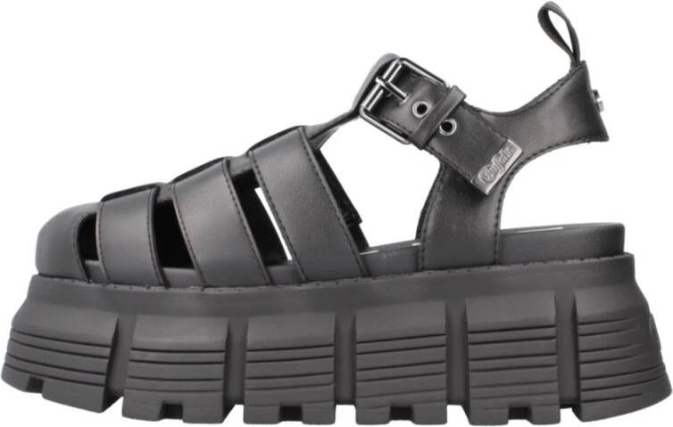 Buffalo Stijlvolle platte sandalen voor vrouwen Black Dames