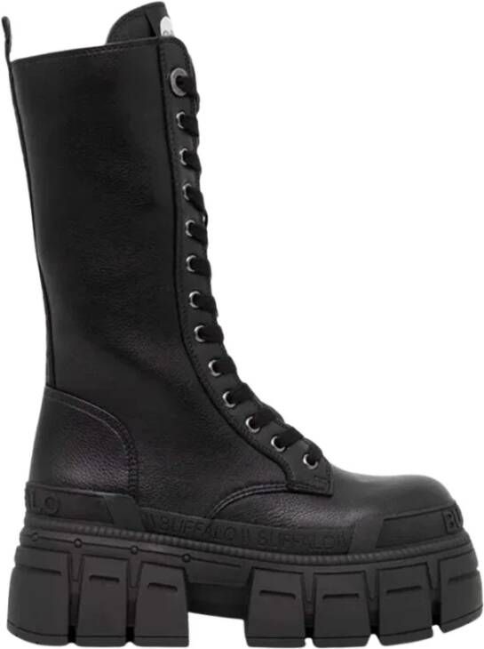 Buffalo Zwarte Veterschoenen met Plateauzool