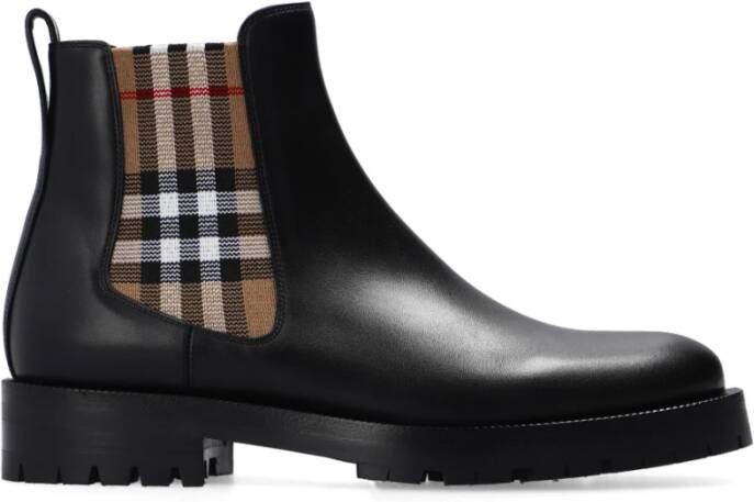 Burberry Zwarte Leren Check Chelsea Laarzen Black Dames