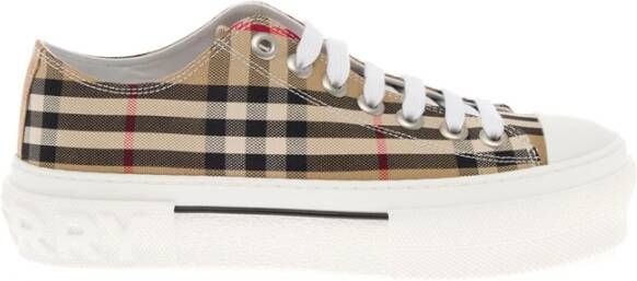 Burberry Beige Canvas Sneakers met Ruitmotief