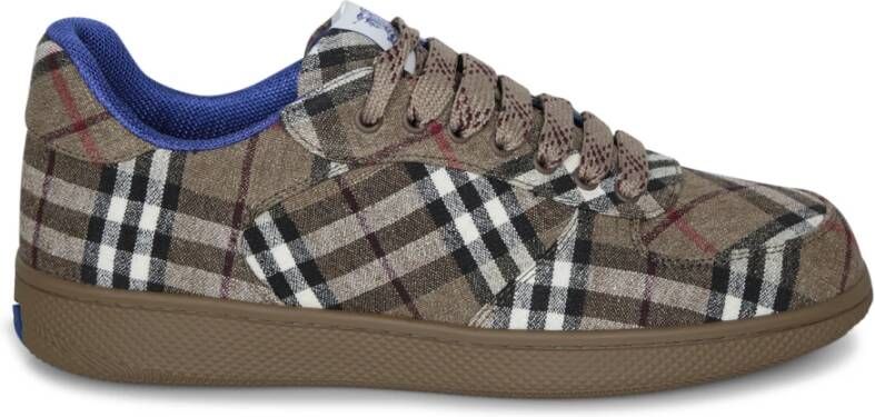 Burberry Geruit Patroon Veterschoenen Platte Zool Brown Heren