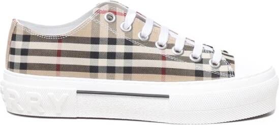 Burberry Beige Lage Sneakers met Herhaald Merkpatroon Beige Dames