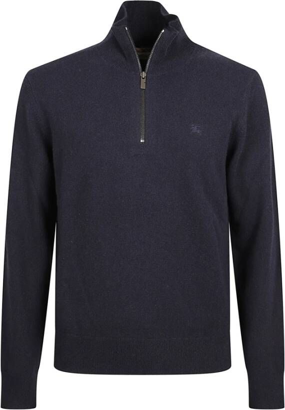 Burberry Blauwe Zip Sweater Geribbelde Boorden
