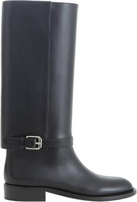 Burberry Buckle Embellished Leather Black Boots Zwart Dames