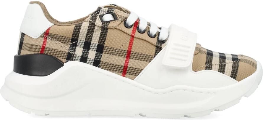 Burberry men regis sneaker in vintage check suede and leather mix Beige Heren - Foto 3
