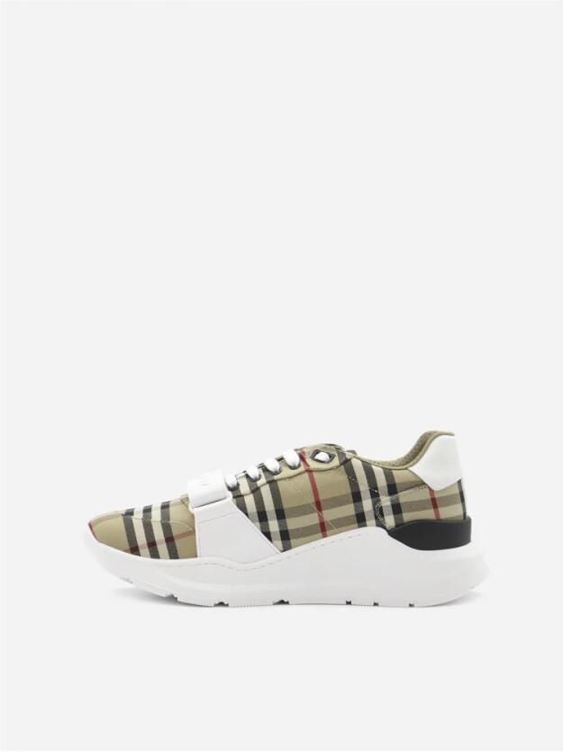 Burberry men regis sneaker in vintage check suede and leather mix Beige Heren - Foto 2
