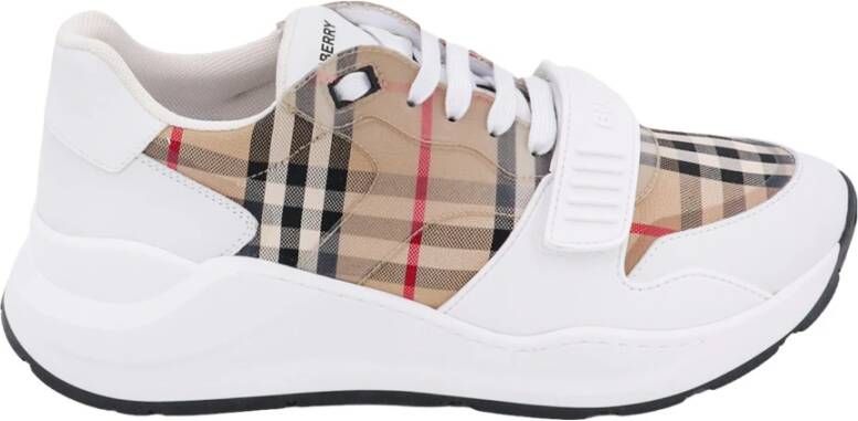 Burberry Canvas en Leren Tartan Sneakers Beige Heren