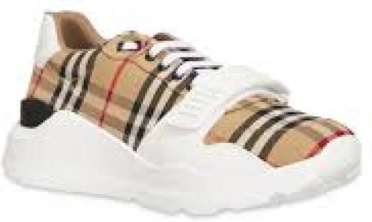 Burberry men regis sneaker in vintage check suede and leather mix Beige Heren