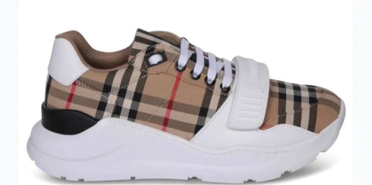 Burberry men regis sneaker in vintage check suede and leather mix Beige Heren